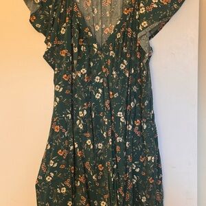Old Navy Green Floral Dress with Pink and White Accents